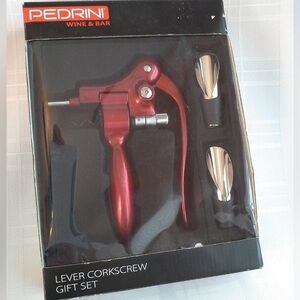 Wine Gift Set by Pedrini - Lever Corkscrew/ Red - NIB